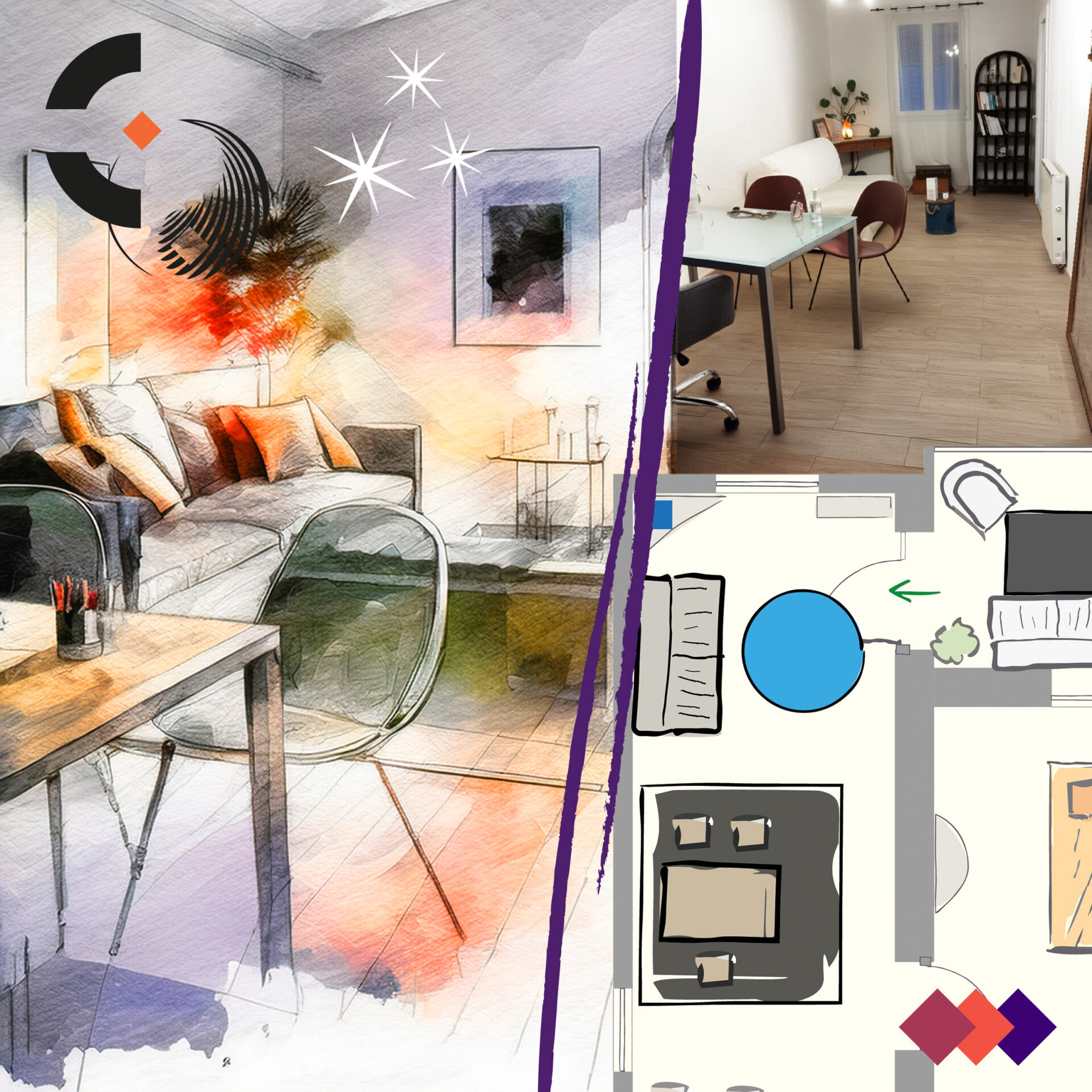 Plan de transformation Feng Shui d'un cabinet de naturopathie - Hors Cadre