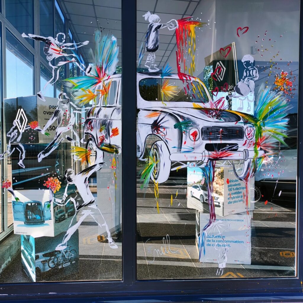 Peinture sur vitrine artistique 4L explosion de couleurs - Identité visuelle commerces