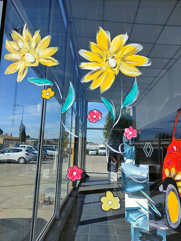 Peinture sur vitrine artistique 4L explosion de couleurs - Identité visuelle commerces