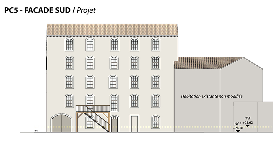 Elévation sud projet permis de construire la grange des roues